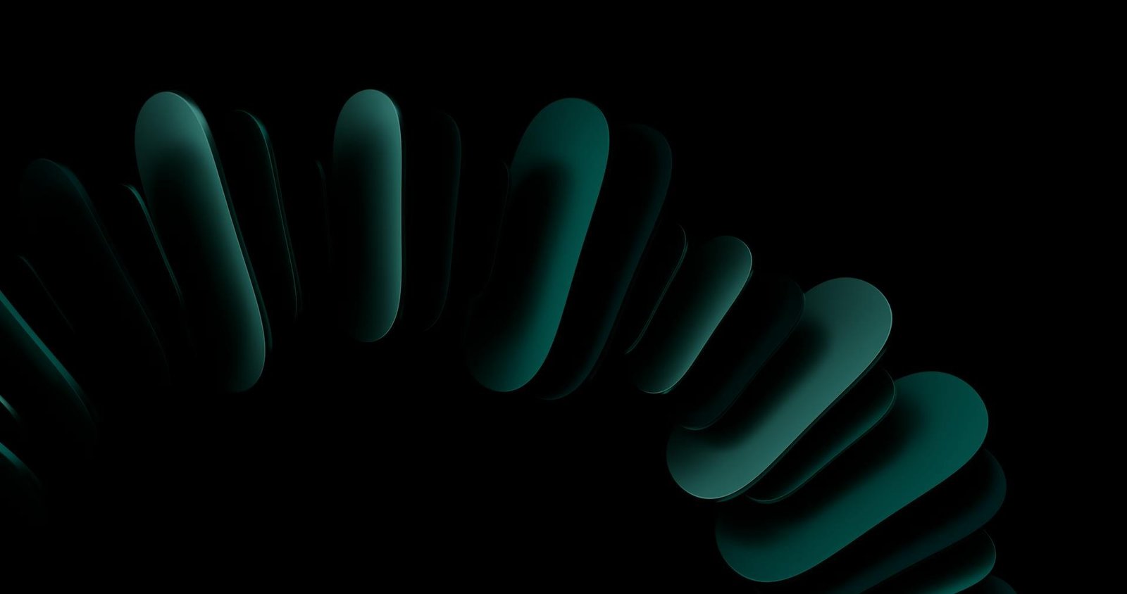 Abstract 3D render of a curved teal ribbon form against a black background.